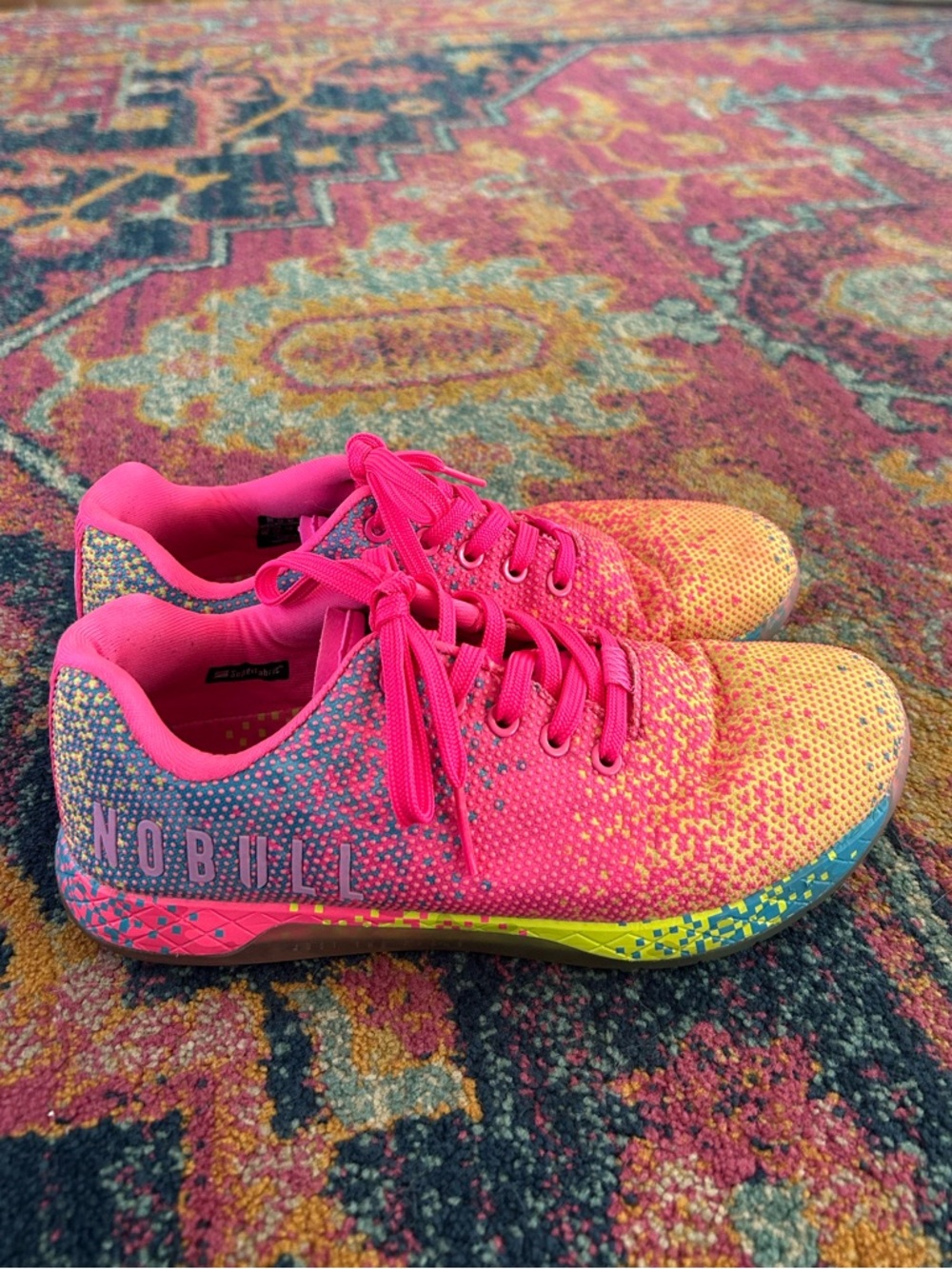 NOBULL | Unisex Bright Pink/Rainbow Glitch Training Shoe Pink Laces Mens 8.5 W10 - Picture 6 of 16